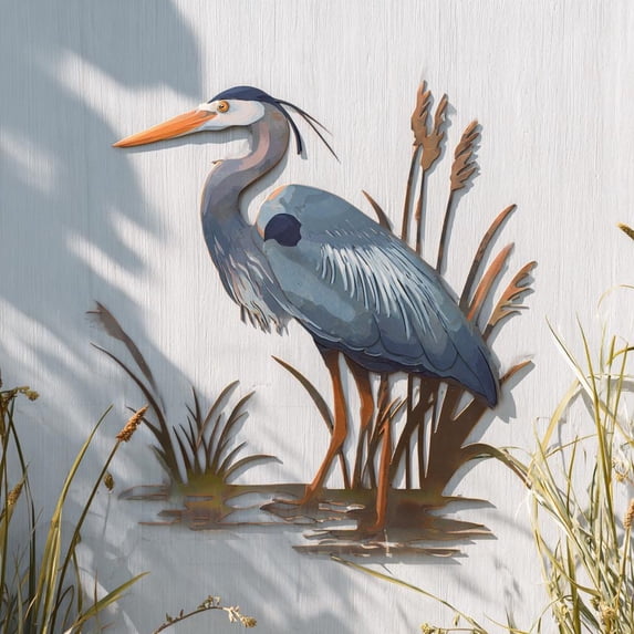 Heron Metal Wall Art, Rustic Garden Bird Decor