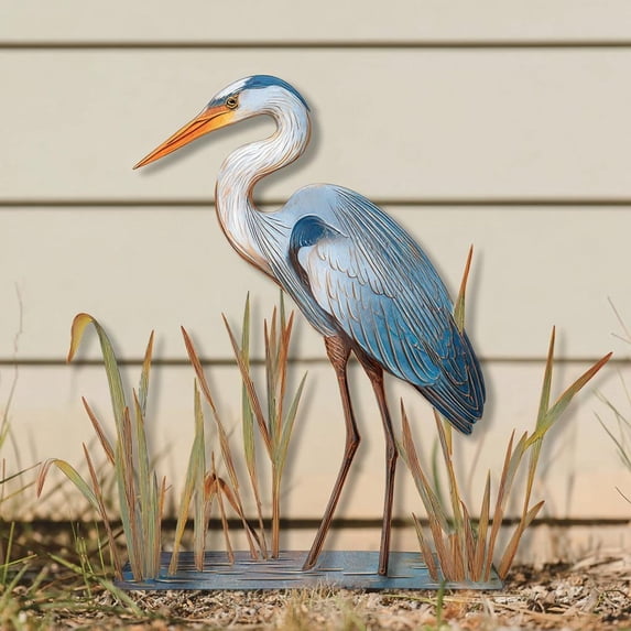 Heron Metal Wall Art, Rustic Garden Bird Decor