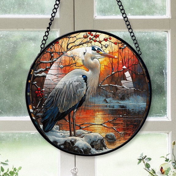 Heron Ornament Christmas 2025, Heron Stained Glass Hanging Window Sun Catcher for Home Decor, Unique Christmas