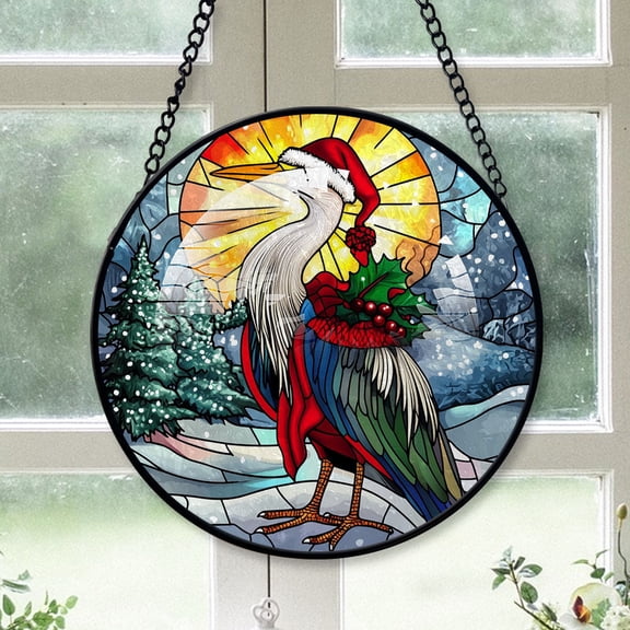 Heron Ornament Christmas 2025, Heron Stained Glass Window Decoration Luminous Hanging Sun Catcher for Nature-Inspired Spaces