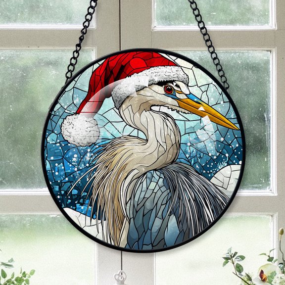 Heron Ornament Christmas 2025, Heron Stained Glass Window Hanging Handcrafted Glass Sun Catcher for Bright and Cozy Spaces