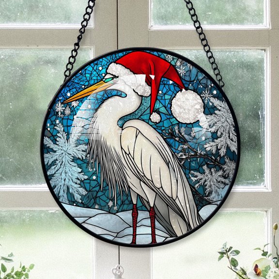 Heron Ornament Christmas 2025, Heron Stained Glass Window Sun Catcher Decorative Hanging Ornament for Door or Living Room