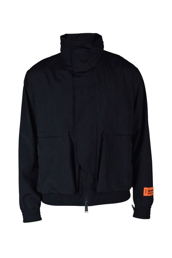 High-Collared Black Jacket With Integrated Hood (Men's)