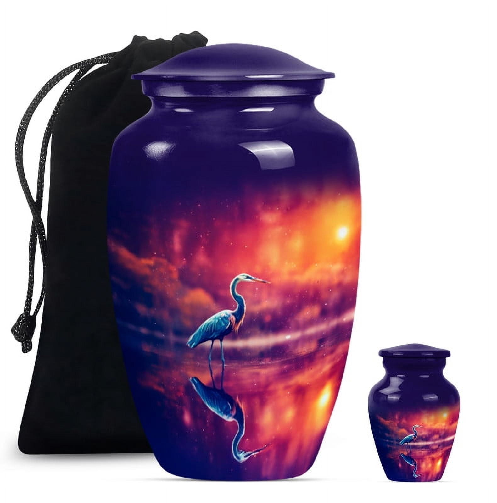 Heron Urn, Decorative Urns, Keepsake Urns Human Ashes, Cremation Keepsakes Urns, Urns for Ashes Adult Male Large, Unique Urns for Human Ashes (Size - 10inch 1Pcs, 3inch 1Pcs)