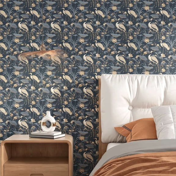 Peacock and flower wallpaper. Chinoiserie floral style. suitable for ...