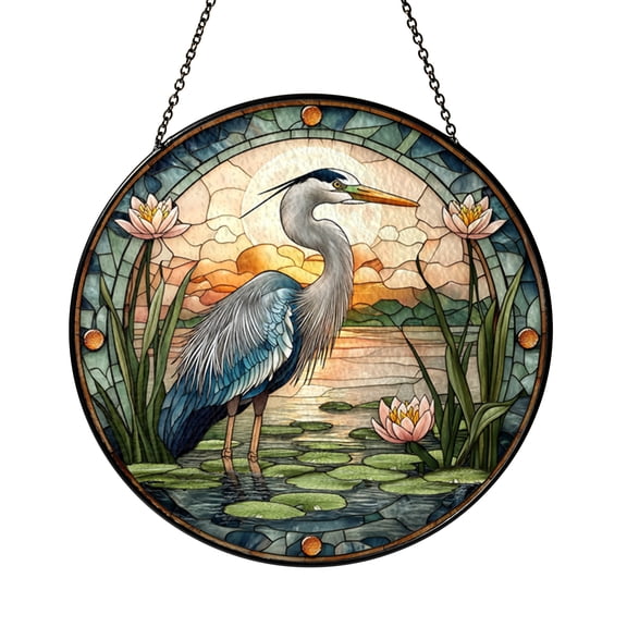 Heron by Water Window Hanging – Stained Glass Style Nature Decor