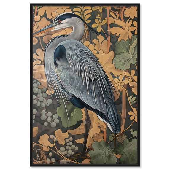 Heron’s Blue Serenade Canvas Bird Maximalist by Art Remedy, Black Frame, 20" x 30"