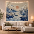 thumbnail image 1 of Herons on River Rocks Along Mountain Shores, Peaceful Illustration for Nature Lovers, Waterside Decor, Housewarming Gift, Tapestry Wall Hanging for Living Room and Study Room, 1 of 7