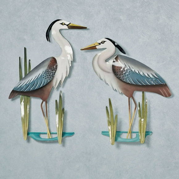 Herons at Bay Metal Birds Marsh Coastal Beach Handcrafted Wall Art Sculptures Set of 2