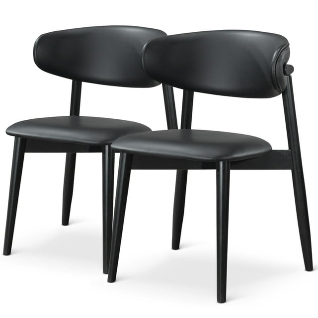 Heronson Mid Century Modern Dining Chairs in Black Vegan Leather (Set ...