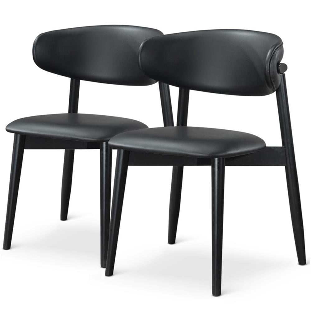 Black Faux Leather Upholstered Side Chairs with Wooden Legs (Set of 2)