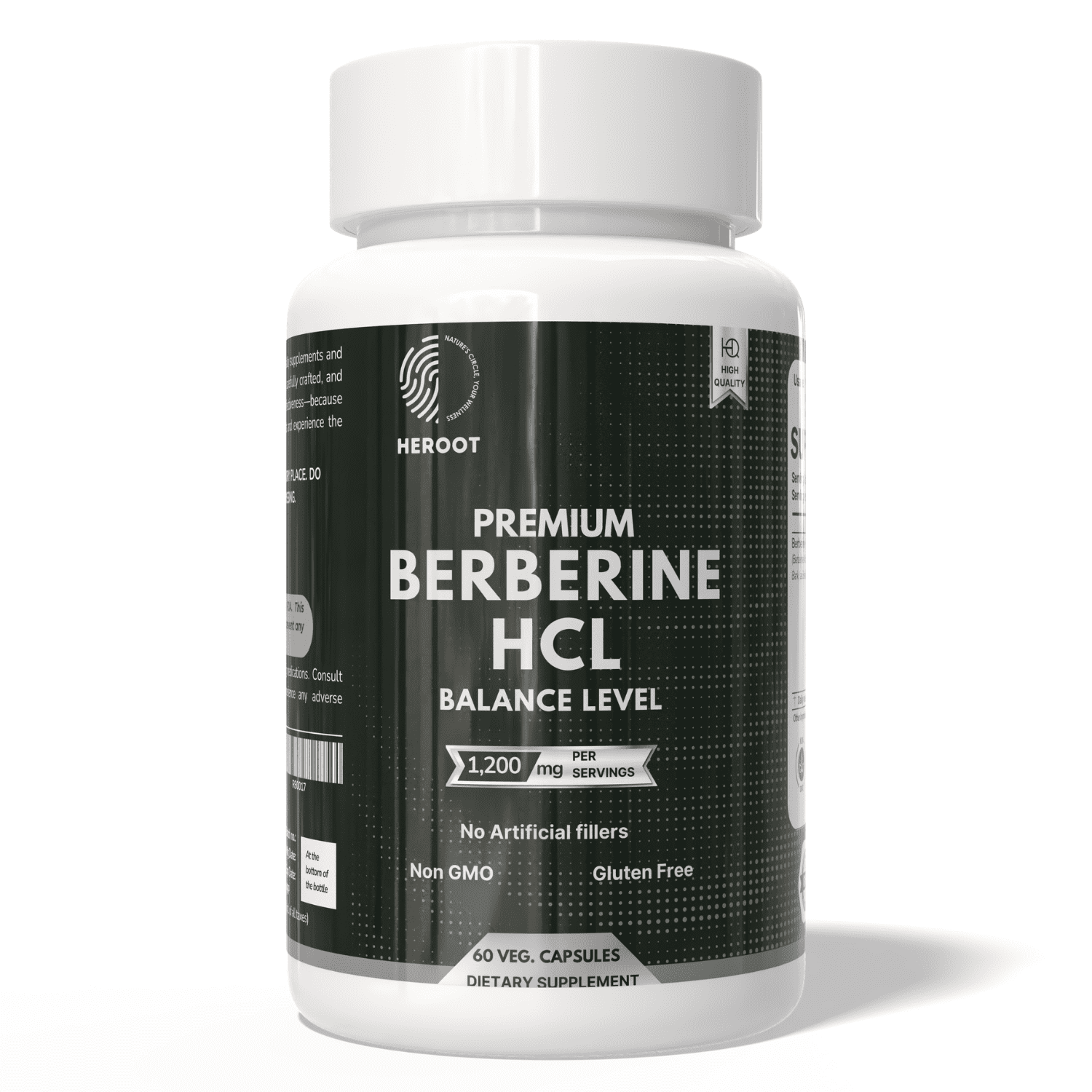 Heroot Berberine HCL 97% High Potency Supplement Capsules, 120 capsules