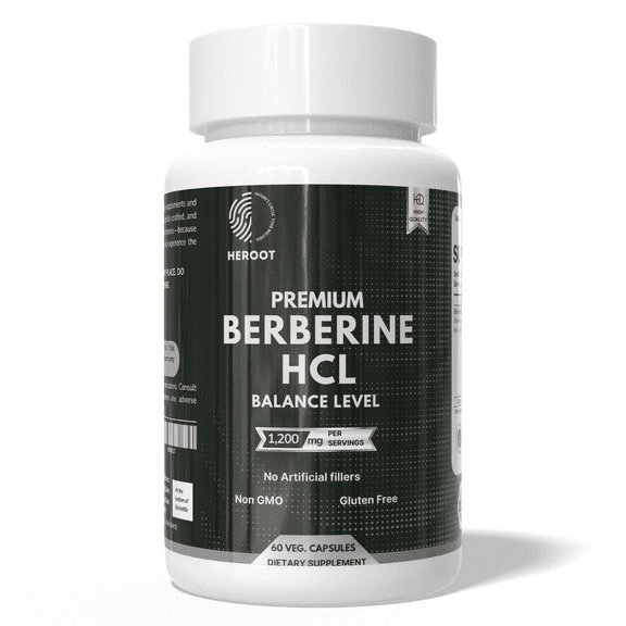 Heroot Berberine HCL 97% High Potency Supplement Capsules, 60 capsules
