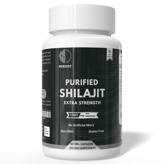 Heroot Himalayan Premium Pure Organic Shilajit 500mg Extract Capsules - 2.5% Fulvic Acid, Energy, Stamina, Fatigue, Anxiety & Stress Relief, 120 Count