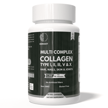Heroot Multi Collagen Capsules Type I, II, III, V, X | 1200 mg per Serving | 60 Veg Capsules | 30 Servings | Collagen Supplement