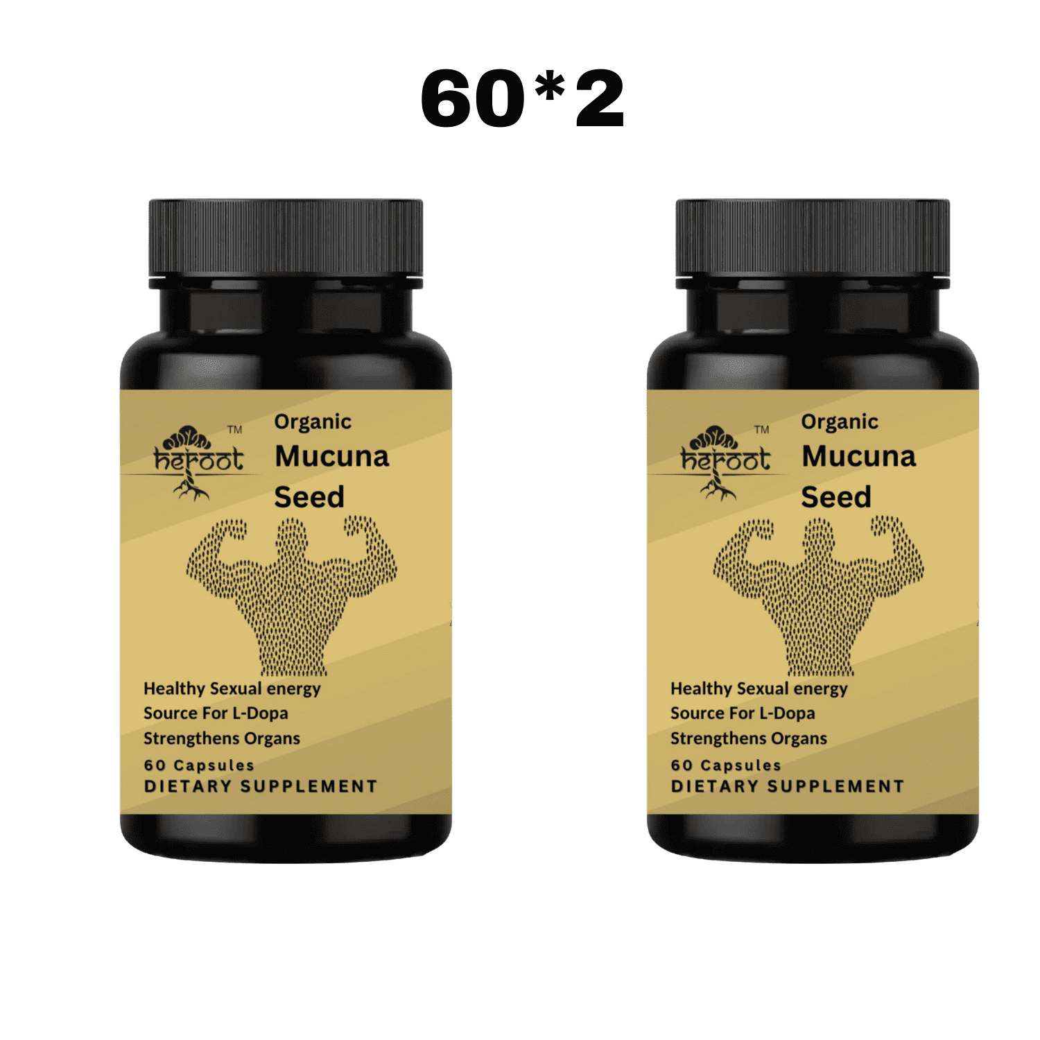 Heroot Organic Mucuna Pruriens 400mg Capsules for Natural AntiAnxiety & Stress Relief