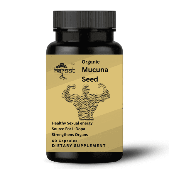 Heroot Organic Mucuna Pruriens 400mg 120 Capsules, Support Reproductive Health Helps Strength and Performance