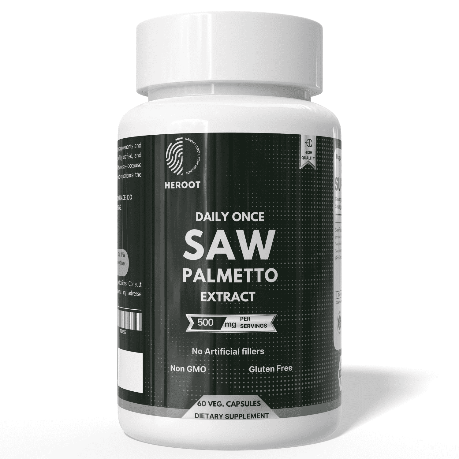 Heroot Saw Palmetto Capsules 500 mg per Capsule | 45% Fatty Acids | 120 Veg Capsules | 120 Servings | Herbal Supplement