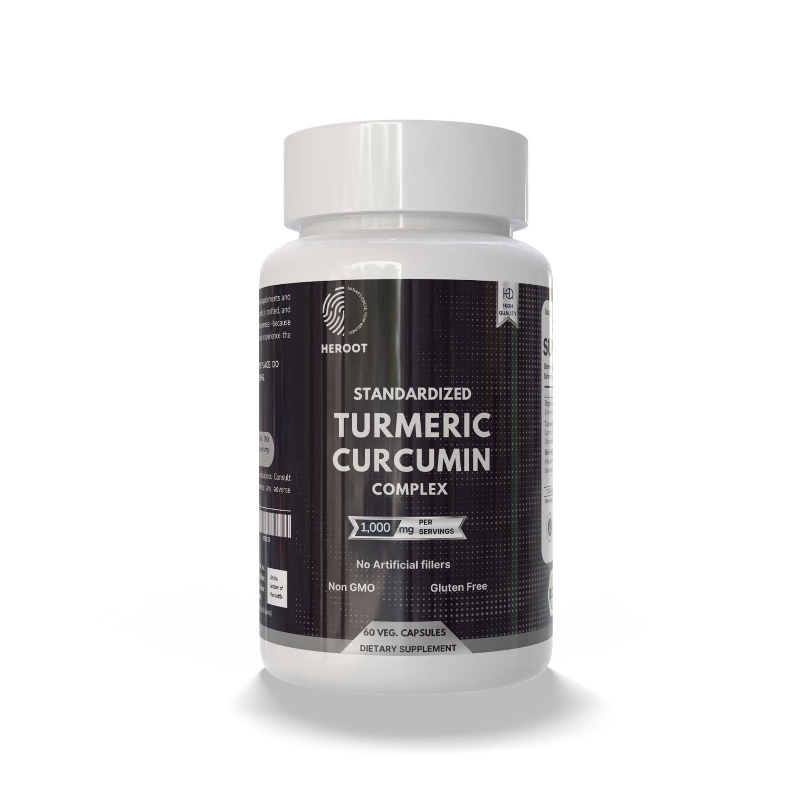 Heroot Turmeric Curcumin Capsules 1000 mg per Serving | With Black Pepper Extract | 120 Veg Capsules | 60 Servings | Herbal Supplement