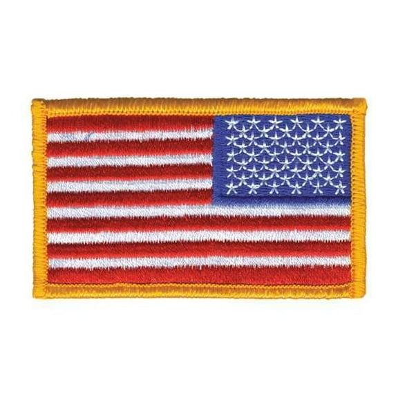 Hero's Pride Reverse U.S. Flag Patch, Dark Gold Border, Hook Backing, 3-3/8" x 2"