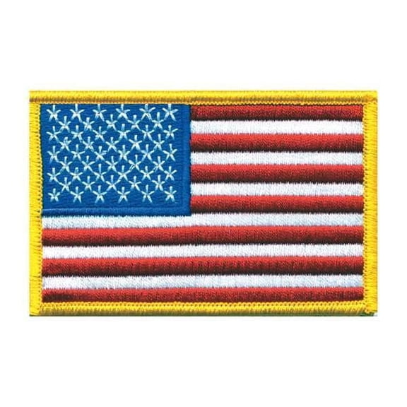 Hero's Pride U.S. Flag Patch, Medium Gold Border, Hook Backing, 3-1/2" x 2-1/4"