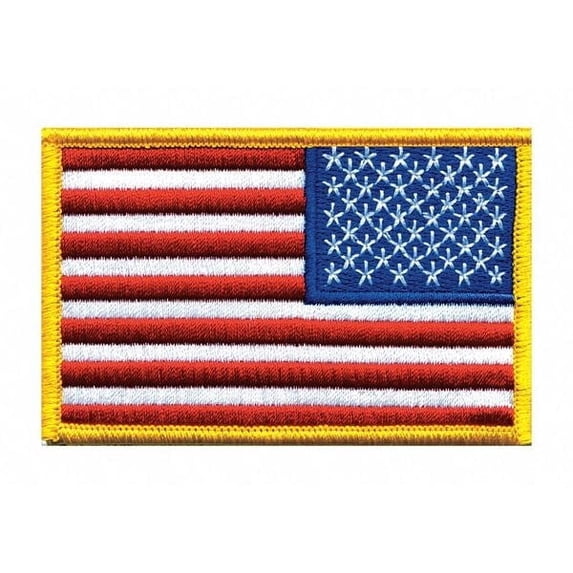 Hero's Pride U.S. Flag Patch, Reverse Style, Medium Gold Border, Hook Backing, 3-1/2" x 2-1/4"