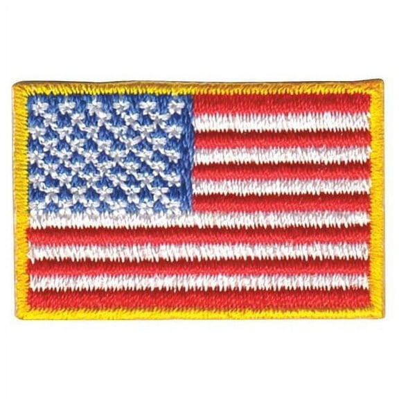 Hero's Pride Mini U.S. Flag Patch, Medium Gold Border, Iron-On Backing, 1-1/2" x 1"