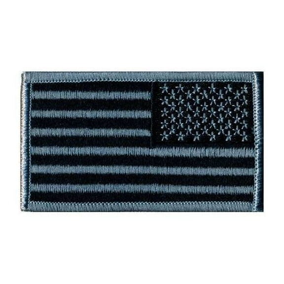 Hero's Pride U.S. Flag Patch, Reverse Orientation, Silver and Black, Hook Backing, 3-3/8" x 2"