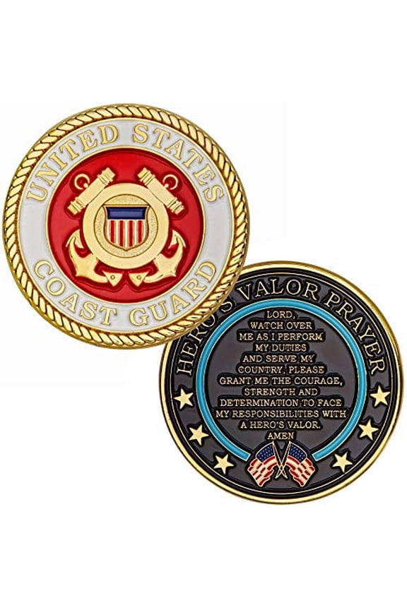United States Coast Guard Challenge Coin with Hero's Valor Prayer 1-Pack (Single Coin)