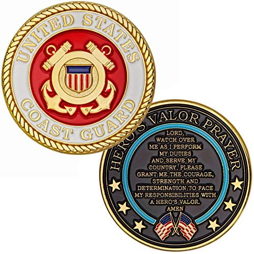 United States Coast Guard Challenge Coin with Hero's Valor Prayer 1-Pack (Single Coin)