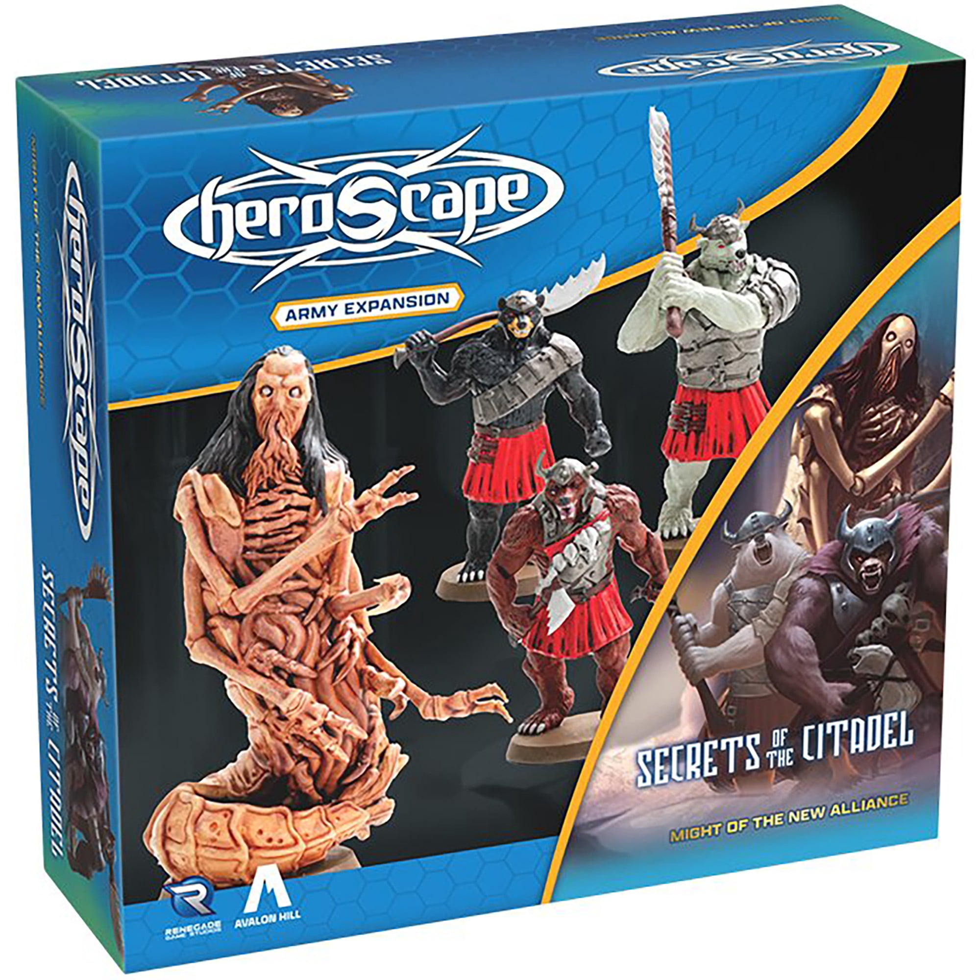 Renegade Games: Heroscape: Might of the New Alliance Army Expansion -4 Miniatures, 2 Army Cards, 2 Glyphs & Cards, Secrets of the Citadel, Battle Game