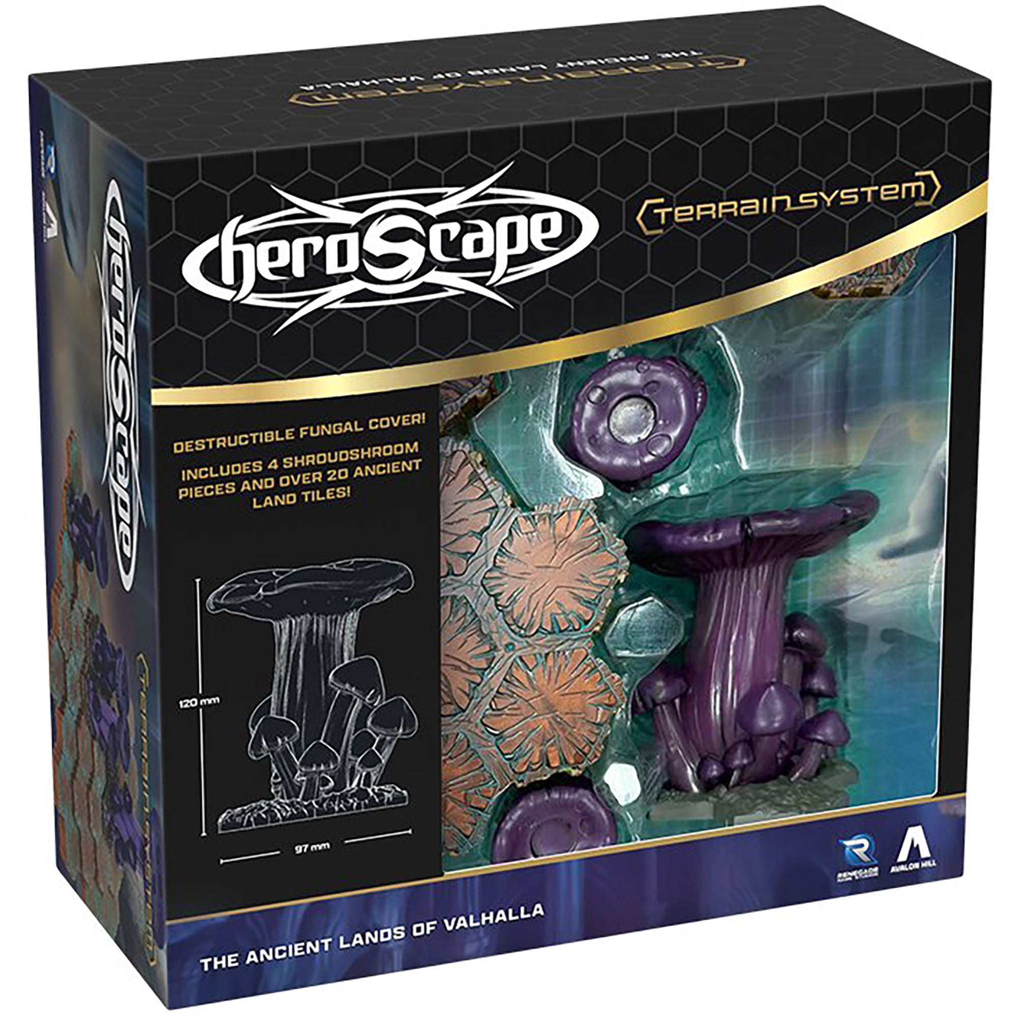 Renegade Games: Heroscape: The Ancient Lands of Valhalla Terrain Expansion - Glowing Hex-Based Miniature Game Accessory Set, Mushrooms & Land Tiles