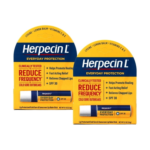 2 Pk Herpecin-L LIP BALM STICK SPF 30 Protectant Sunscreen cold sore .10oz Ea