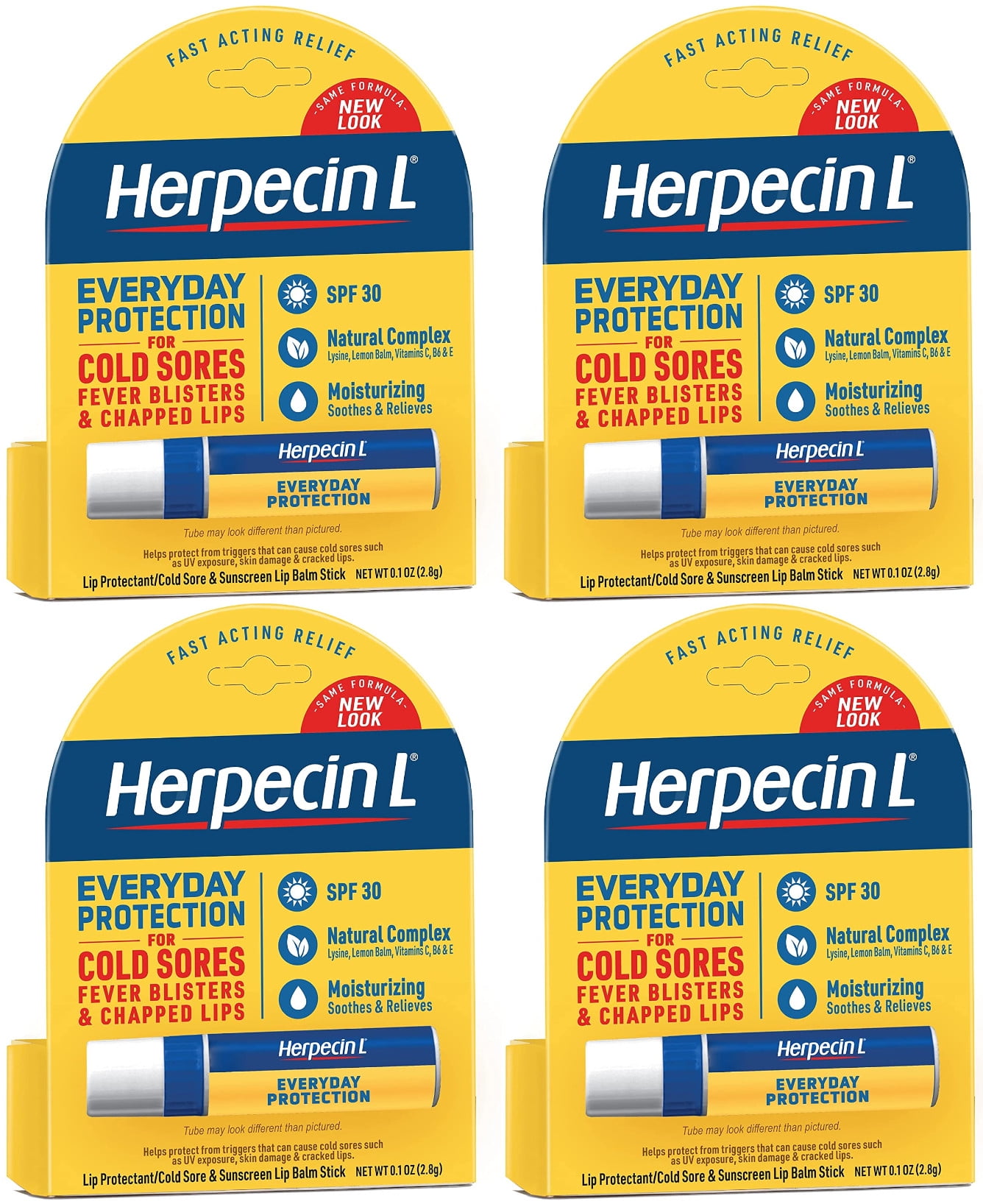 Herpecin L Lip Balm Stick, SPF 30 & Lysine, 0.1 Ounce, Tube Twin Pack (Pack of 4)