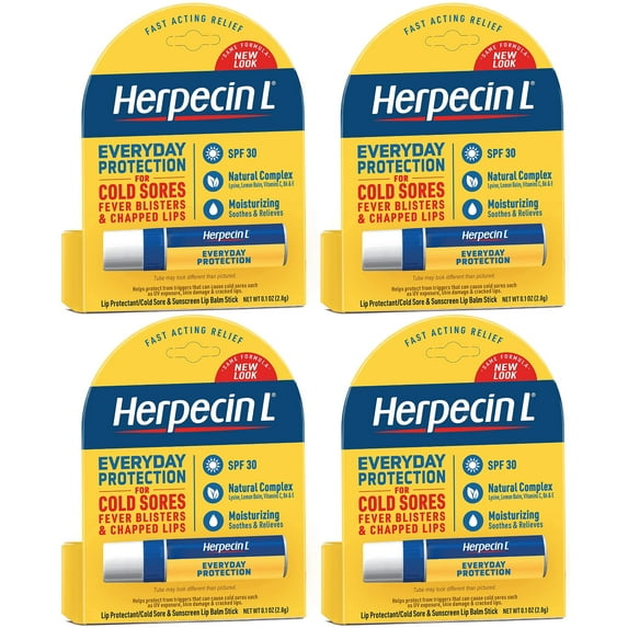 Herpecin L Lip Balm Stick, SPF 30 & Lysine, 0.1 Ounce, Tube Twin Pack (Pack of 4)