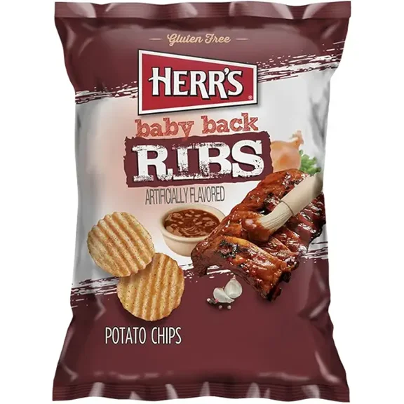 Herr`s Baby Back Ribs Potato Chips 1 oz Pack of 7 (Curated by RJ Snacks)