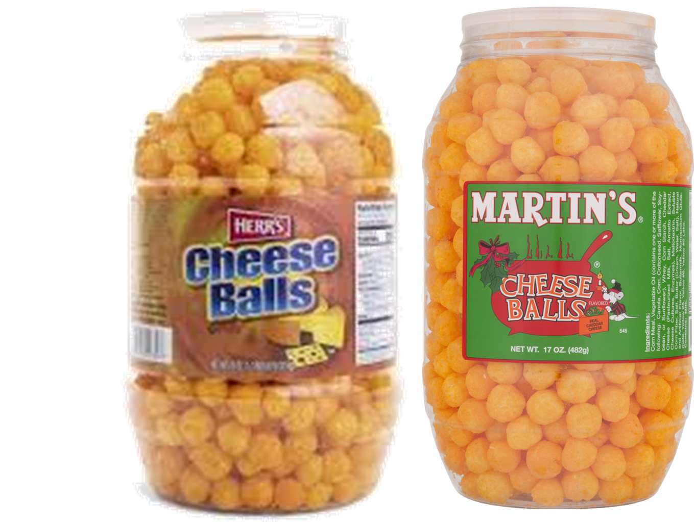 Herr's Cheddar Cheese Ball Barrel and Martin's Cheddar Cheese Ball
