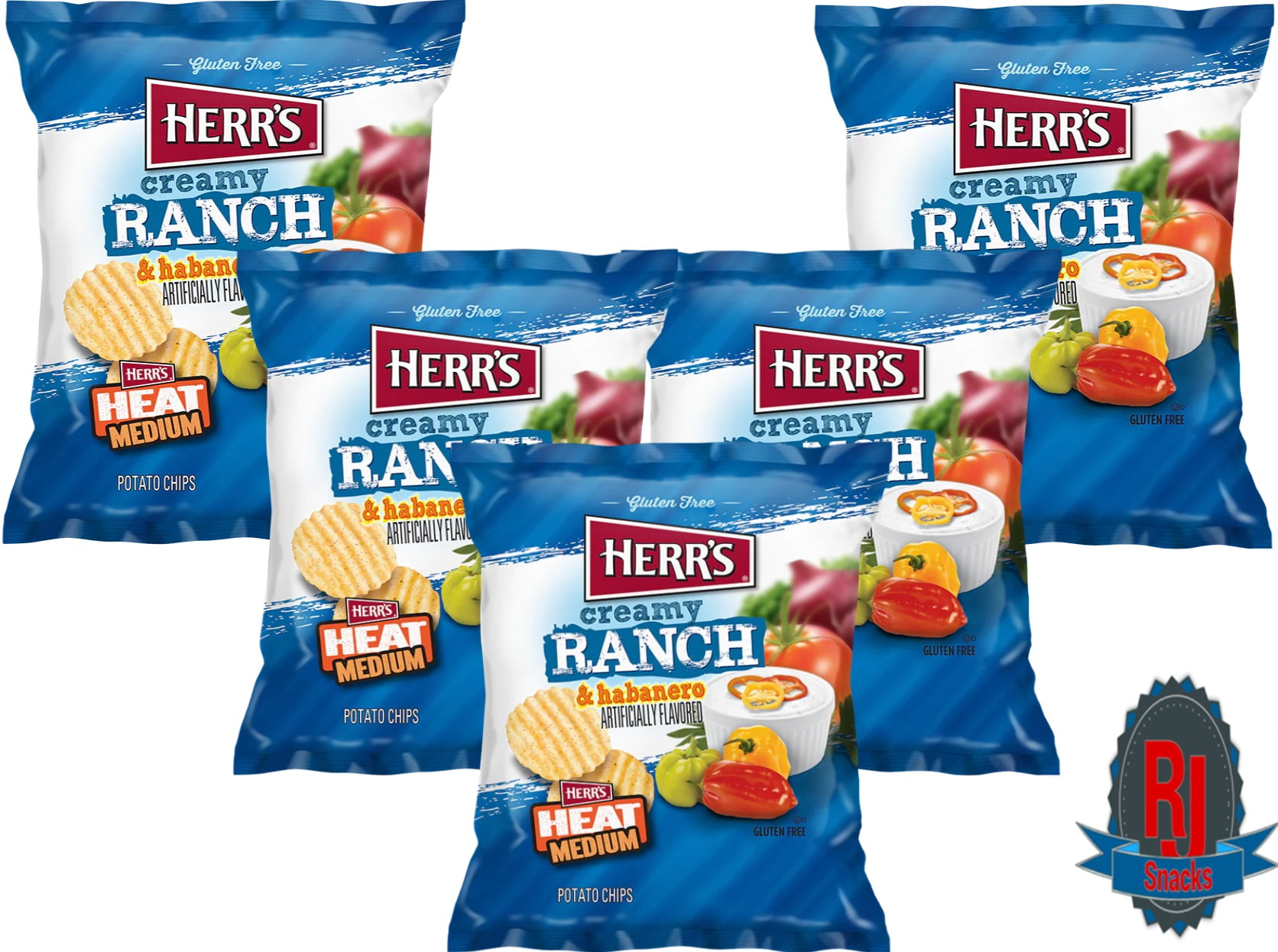 Herr`s Creamy Ranch Habanero Potato Chips 1 oz Pack of 24 (Curated by RJ Snacks)