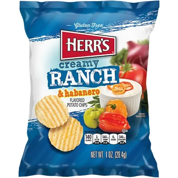 Herr`s Creamy Ranch Habanero Potato Chips 1 oz Pack of 7 (Curated by RJ Snacks)