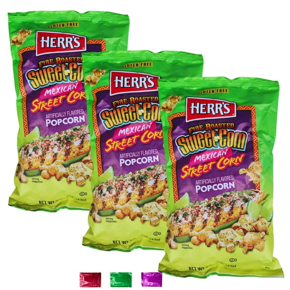 Herr's Fire Roasted Sweet Corn Popcorn Snack, Mexican Street Corn Flavor, Gluten Free Savory Party Treat, 1.5 Oz 3 Pack with Snoep in Beperkte Oplage