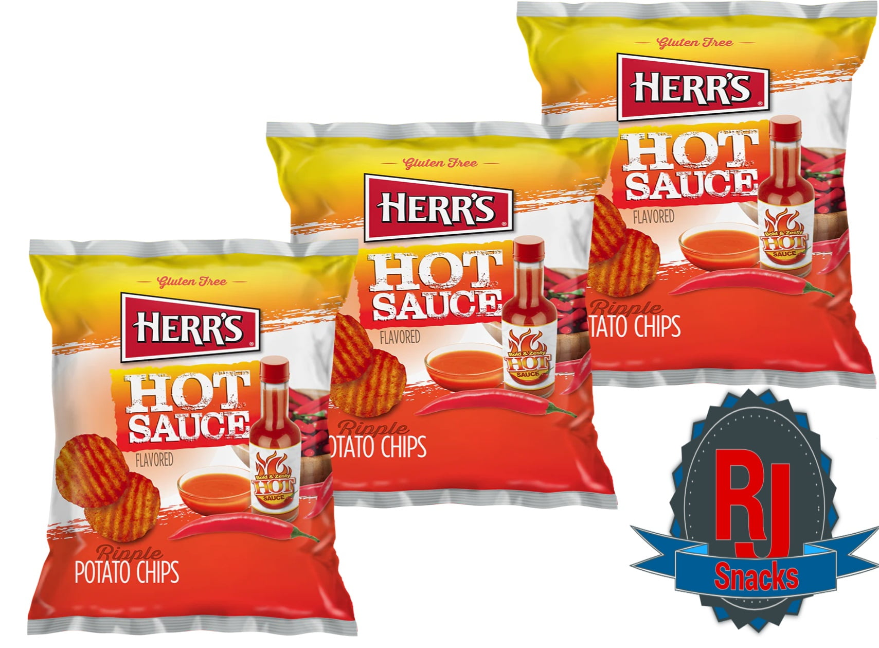 Herr`s Hot Sauce Potato Chips 1 oz Pack of 24 (Curated by RJ Snacks)
