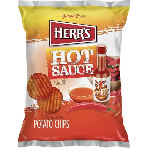 Herr`s Hot Sauce Potato Chips 1 oz Pack of 7 (Curated by RJ Snacks)