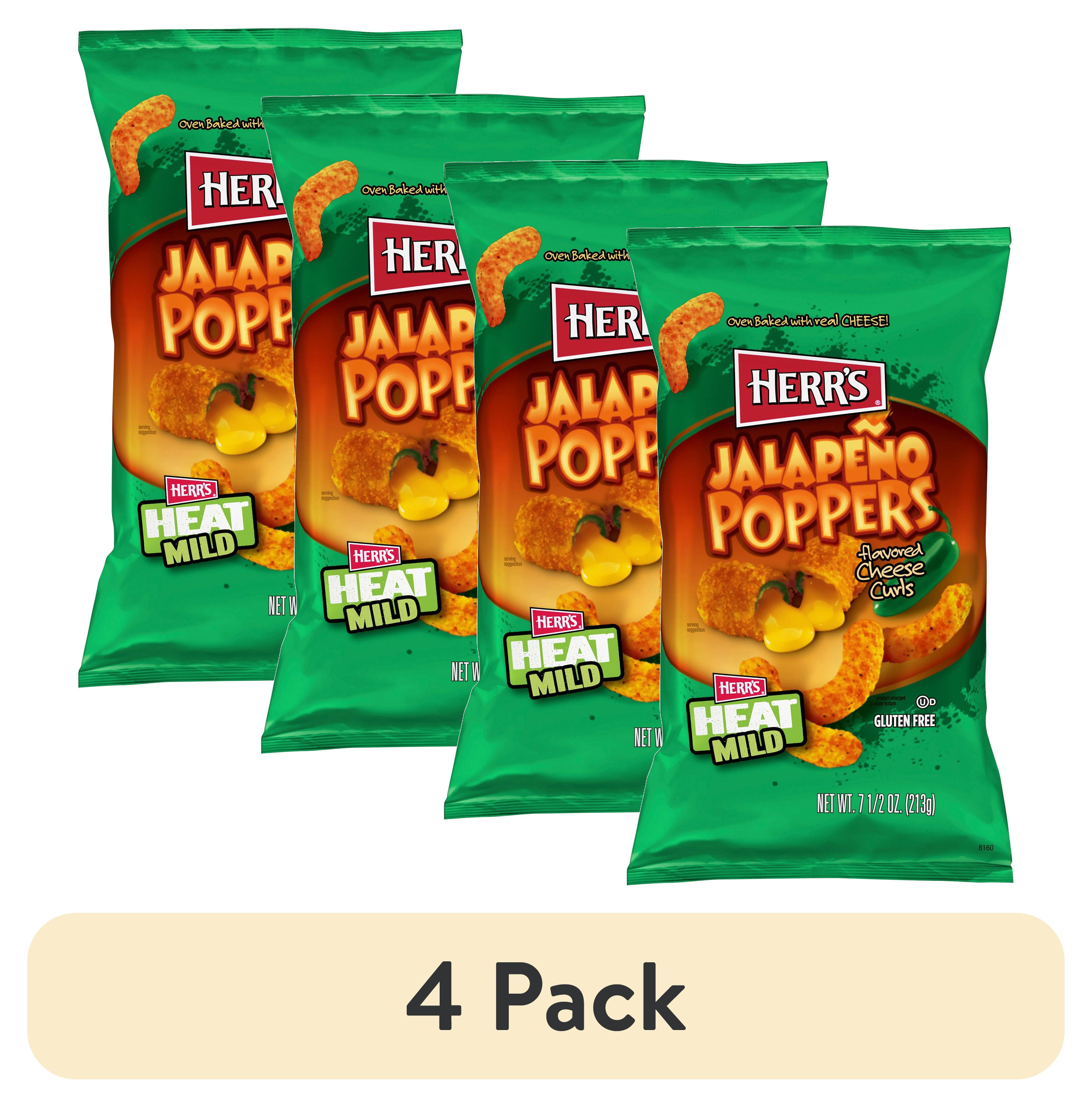 (4 pack) Herr's Jalapeño Poppers Flavored Cheese Curls, 7 1/2 oz