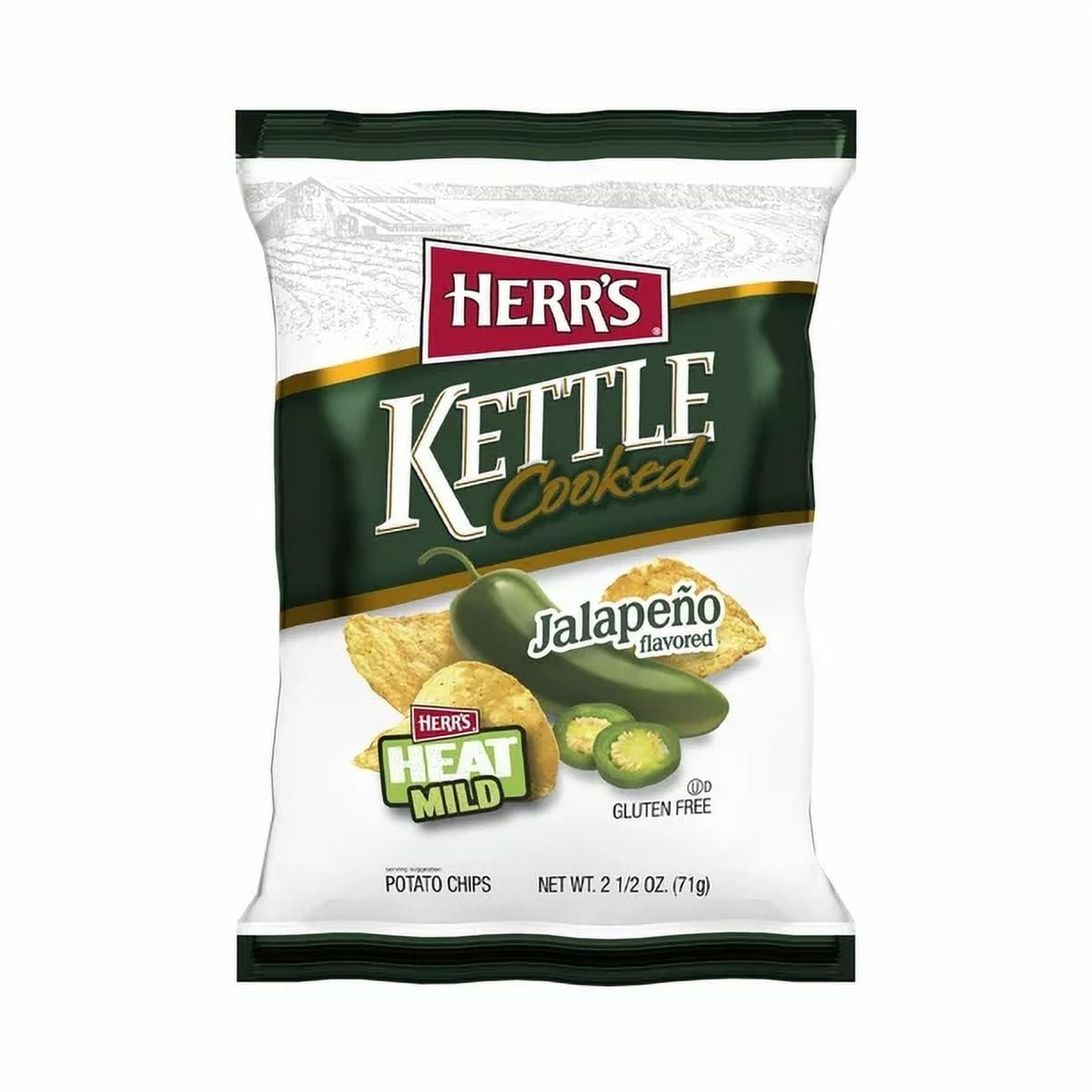 Herr's Jalapeno Kettle Cooked Potato Chips, 24Pack Case 2.5 oz. Single