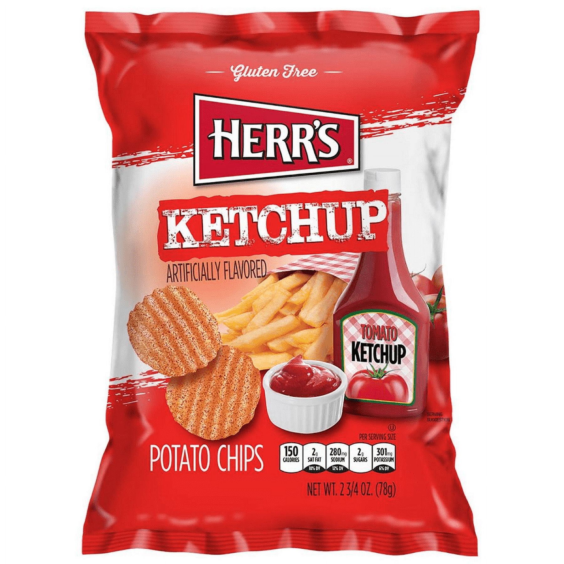 Herr's Ketchup Flavored Ridged Potato Chips, 24-Pack Case