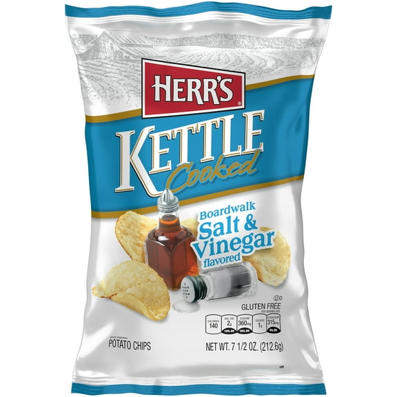 Herr's Kettle Cooked Boardwalk Salt & Vinegar Flavored Potato Chips, 7.5 oz.