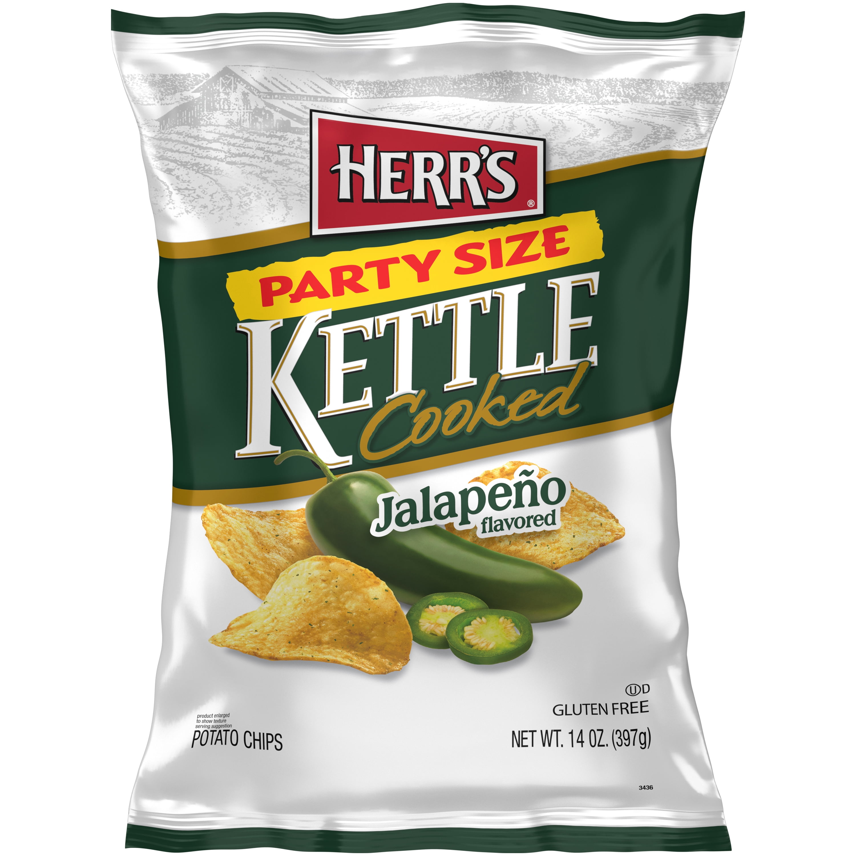 Herr's Kettle Cooked Jalapeño Flavored Potato Chips Party Size, 14 oz