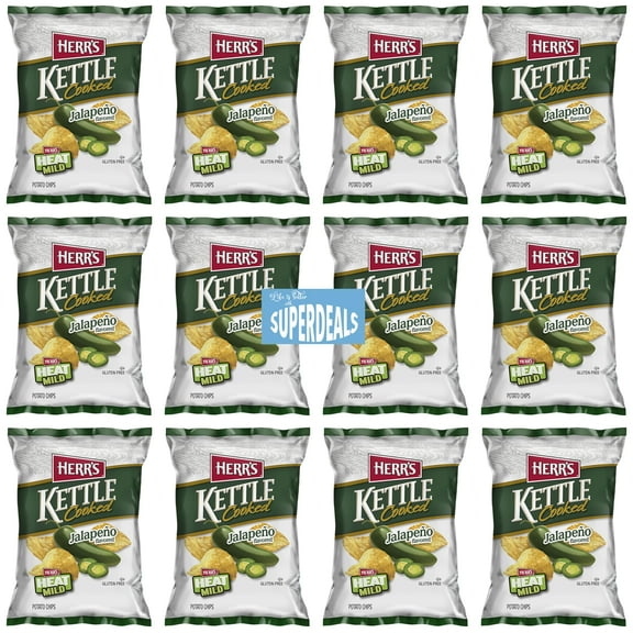 Herr's Kettle Cooked Jalapeno Flavored Potato Chips, 1.12 oz Pack of 12 bundled by SUPERDEALS with Mystery Gift