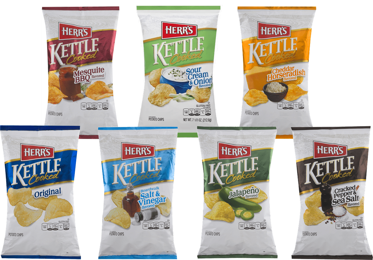 Herr's Kettle Cooked Potato Chips Cheddar Horseradish, Jalapeno, Sour
