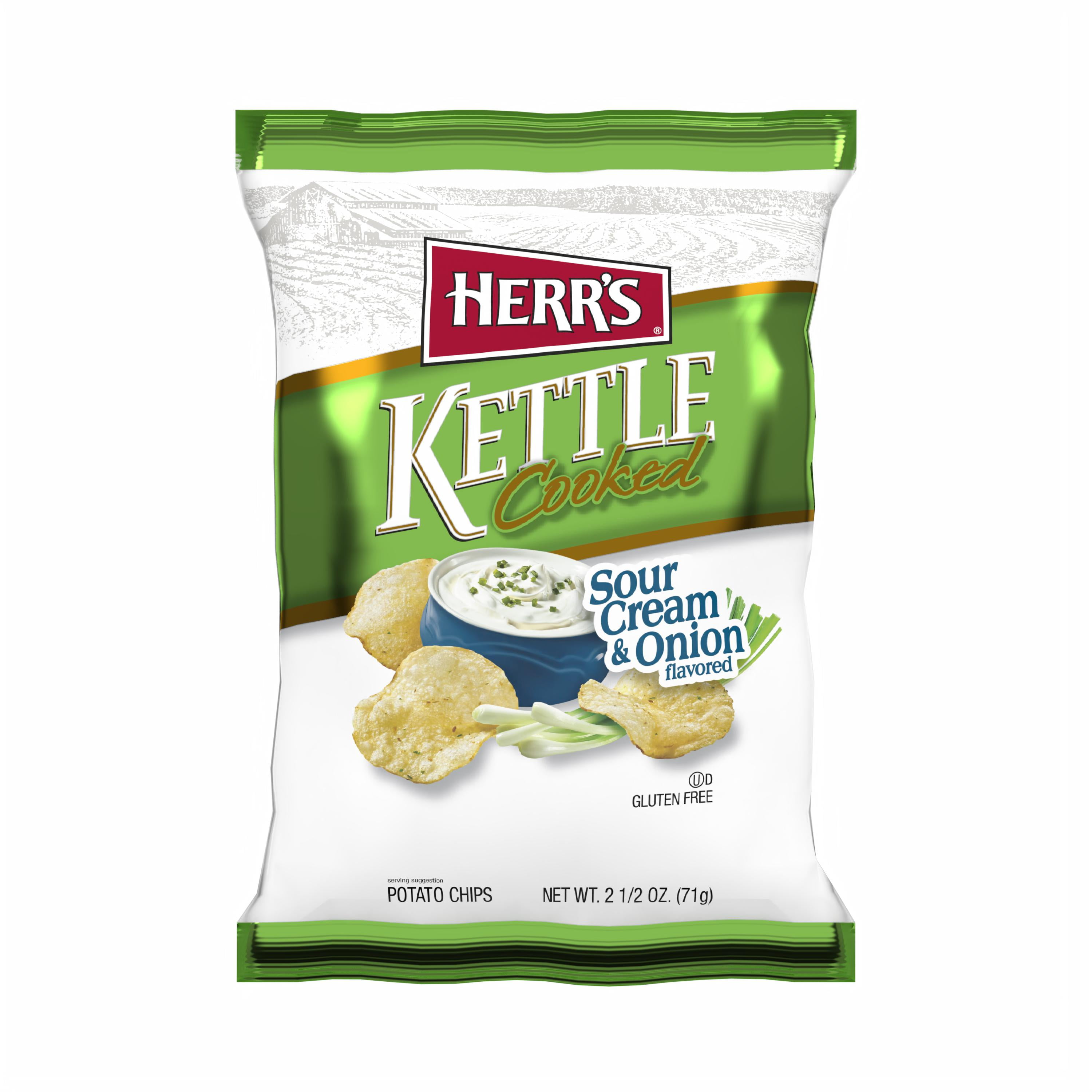 Herr's Kettle Cooked Sour Cream & Onion Flavored Potato Chips, 2.5 oz